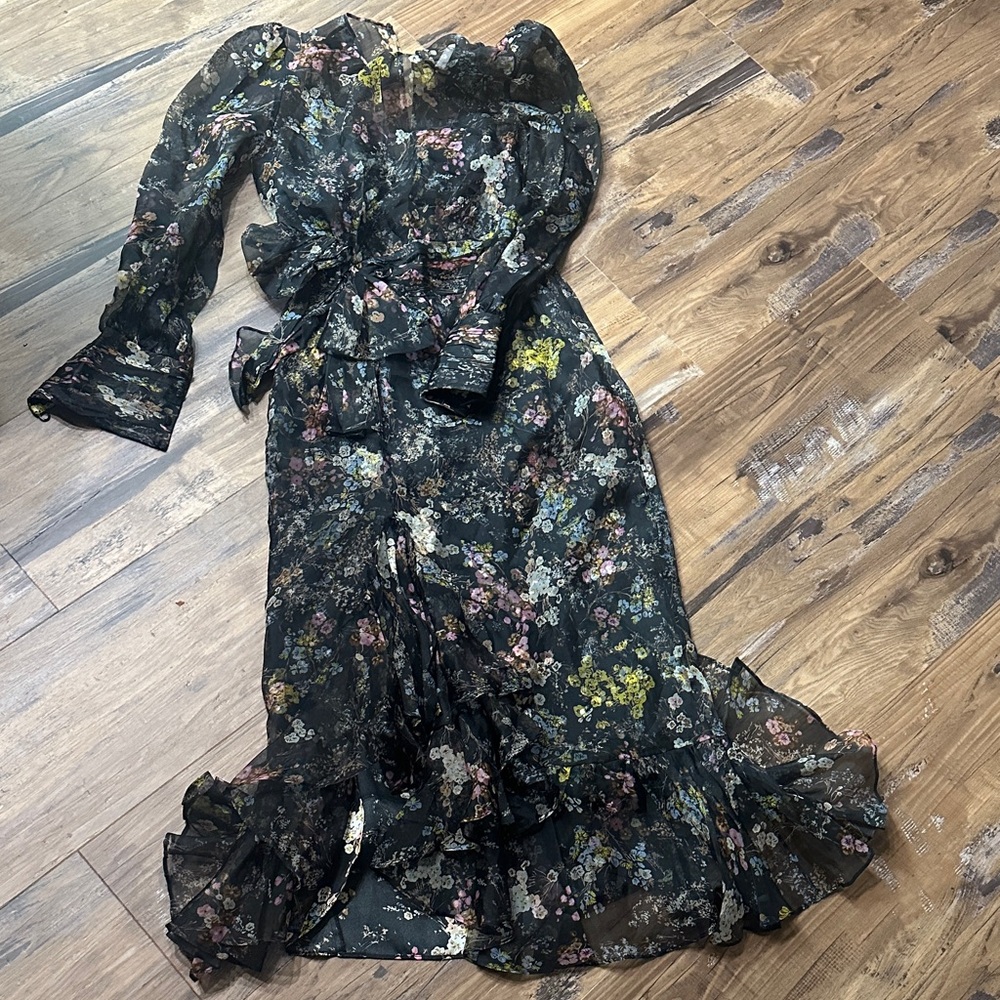 Cinq à Sept Black Floral Ruffle Maxi Dress - Picture 6 of 14